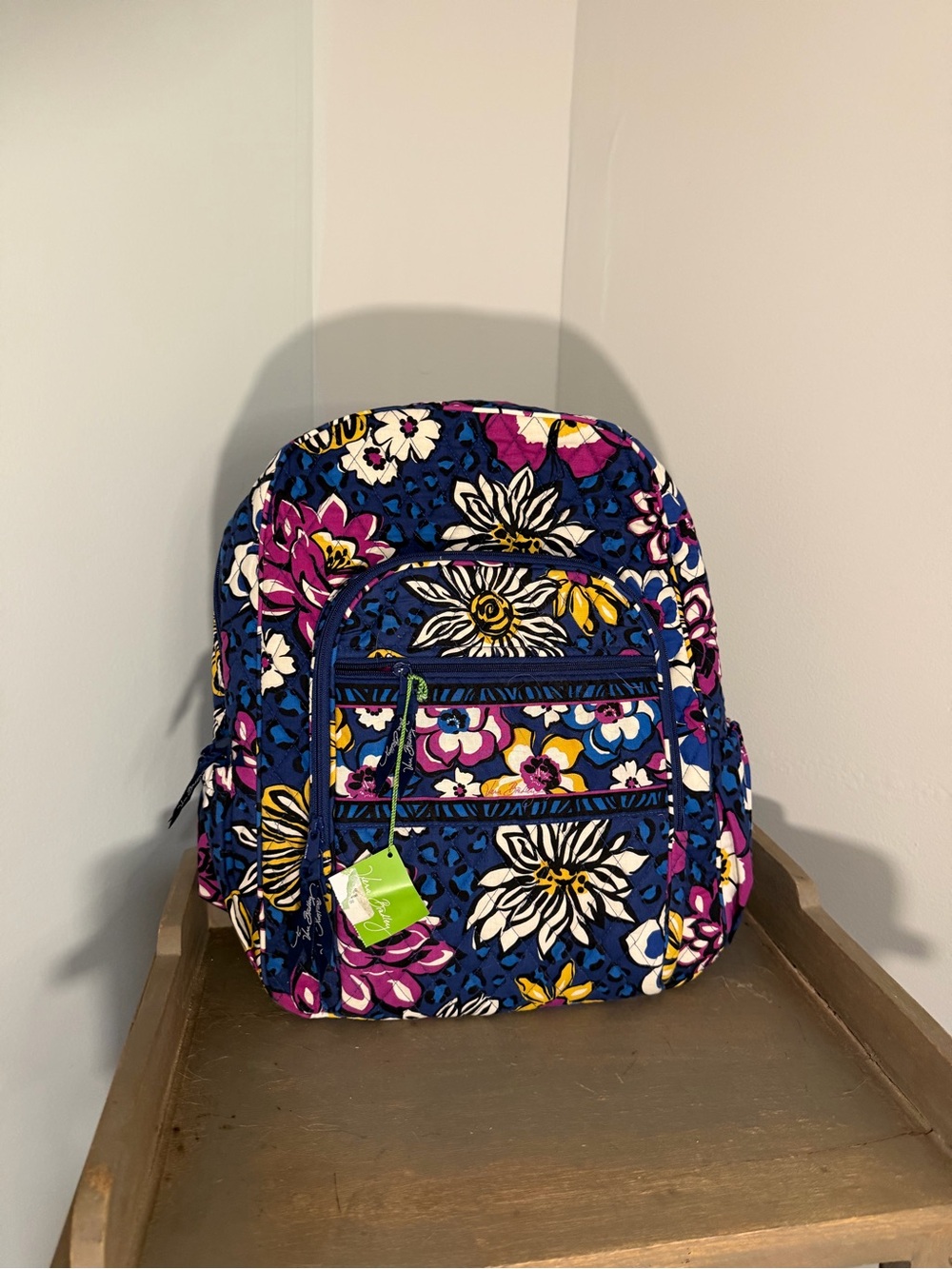 Floral Quilted Navy Blue African Violet Backpack + shoulder bag